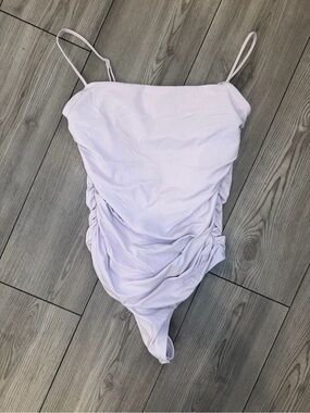 Babaton Aritzia Pink Ruched Spaghetti-Strap Bodysuit
